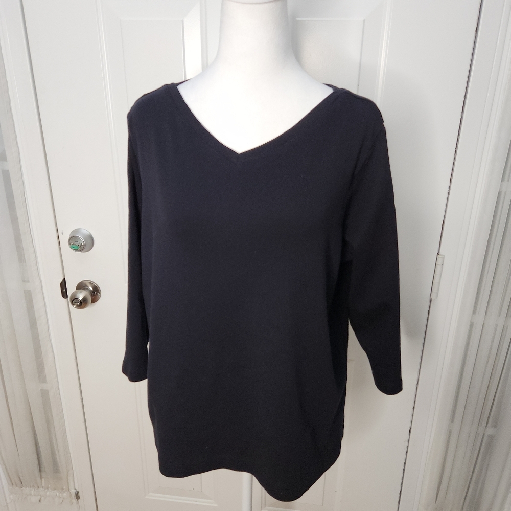 Talbots Black V-Neck 3/4 Length Sleeve Top Size XL